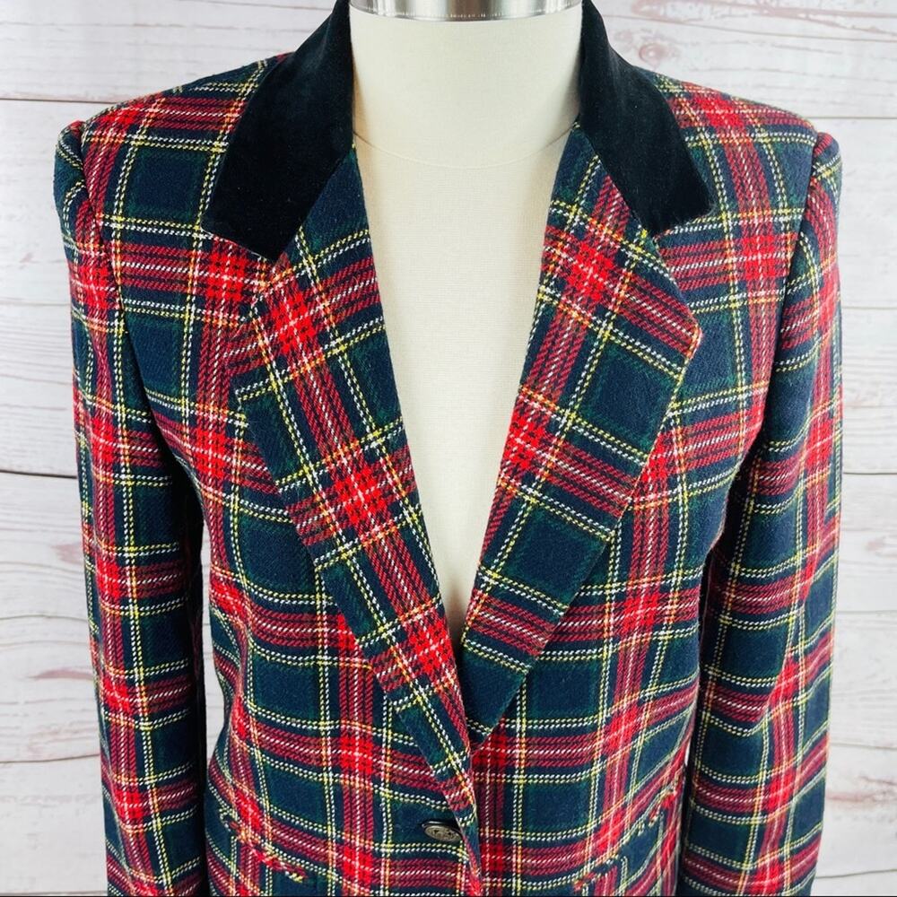 Sag Harbor Petite plaid jacket velvet collar 4P - Picture 3 of 13